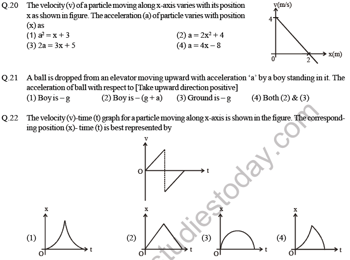 NEET Physics Kinematics MCQs Set B, Multiple Choice Questions